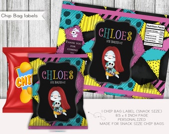Nightmare Girl verjaardagslabels voor zakjes, gepersonaliseerde feestbedankjes (digitaal)