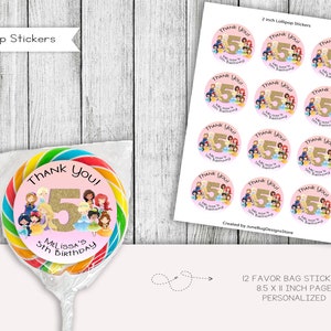 Prinzessin Freunde Geburtstag Lollipop Aufkleber Etiketten, Toppers, Gastgeschenke, druckbar, digital, personalisiert