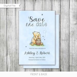 Classic Winnie the Pooh Baby Shower Save the Date Cards, Save the Date Cards, Printable, Digital, Personalized