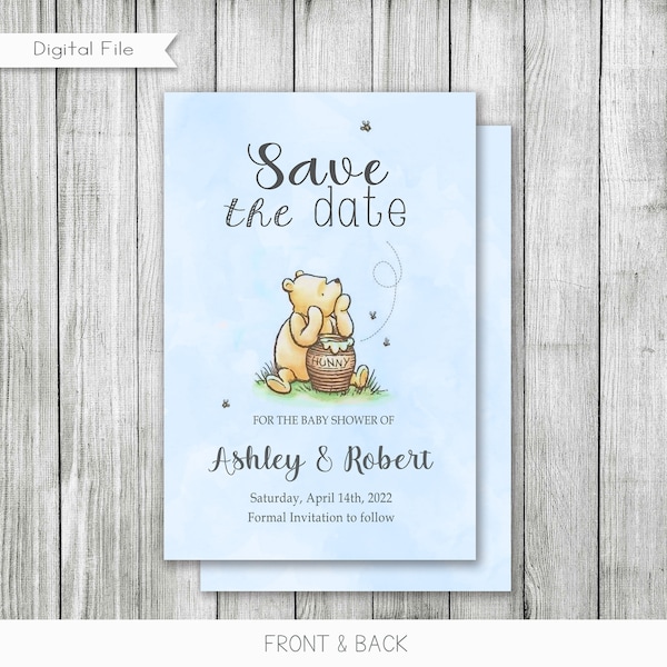 Classic Winnie the Pooh Baby Shower Save the Date Cards, Save the Date Cards, Printable, Digital, Personalized