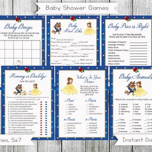 Beauty and The Beast Baby Shower Games, Princess Baby Shower Game Set of 6 Games, Printable, Digital, Instant Download