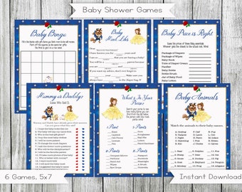 Beauty and the Beast Baby Shower Games, Set of 6 (Digital Download)