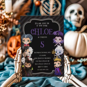 Girl Villains Birthday Invitation, Party Invitation, Halloween Birthday, Printable, Digital, Editable, 5x7, JPG, PDF