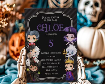 Girl Villains Halloween Birthday Invitation, Editable 5x7 (Digital)