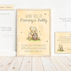 Baby Shower clásico de Winnie the Pooh: ¿Qué tan grande es la barriga de mamá? Tarjetas para firmar y responder, imprimibles, digitales, descarga instantánea.