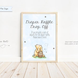 Letrero clásico para rifa de pañales de Winnie the Pooh para baby shower, letrero para rifa de pañales, letrero para baby shower, descarga instantánea