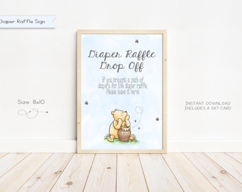 Klassische Winnie Puuh Baby Shower Windel Raffle Zeichen, Windel Raffle Zeichen, Baby Shower Zeichen, Instant Download