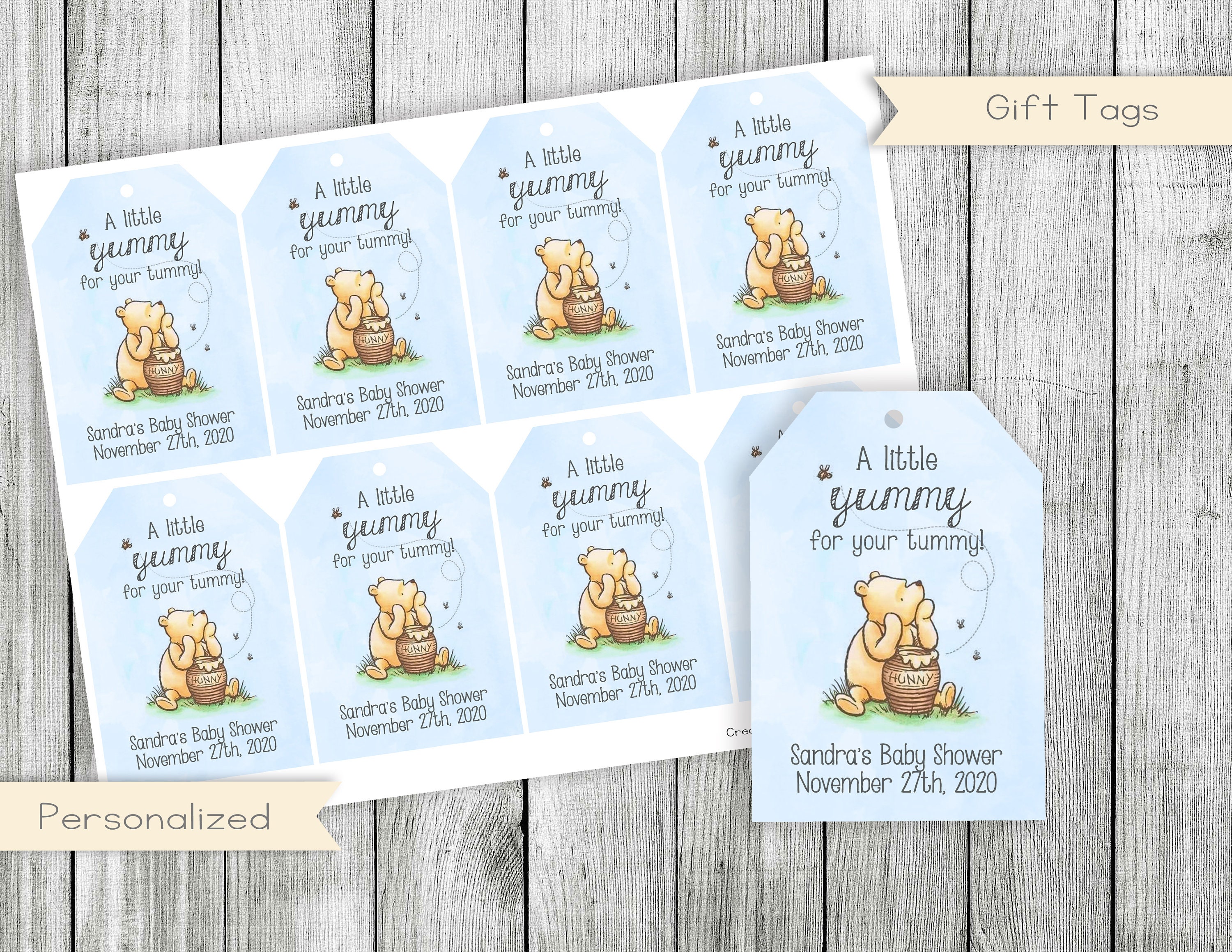 Classic Winnie The Pooh Baby Shower Thank You Tags Winnie The Etsy