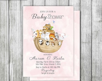 Noah's Ark babyshower uitnodiging, dieren, gepersonaliseerd (digitaal bestand)