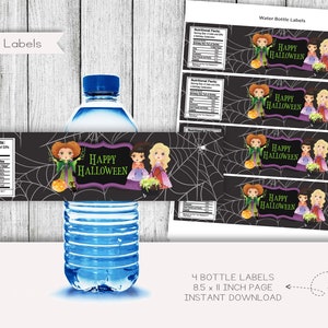 Witch Sisters Halloween Water Bottle Labels, Halloween Party Labels, Labels, Digital Download, Instant Download