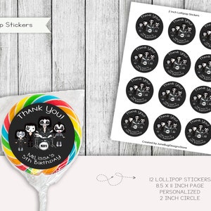 Rock N Band Birthday 2 Inch Lollipop Sticker Labels, Classic Rock Toppers, Party Favors, Printable, Digital, Personalized