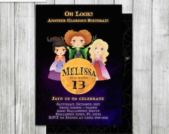 Witch Sisters Halloween Birthday Invitation (Digital Download)