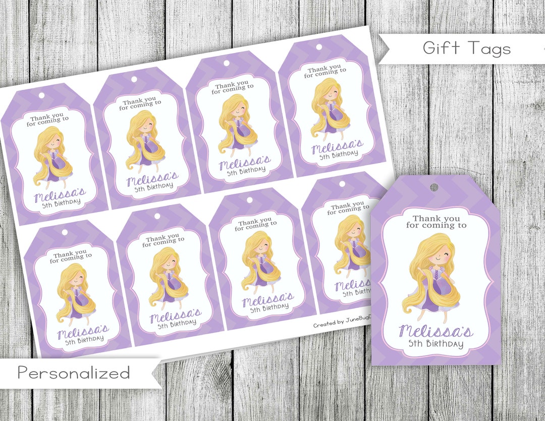 Rapunzel Birthday Thank You Tags, Gift Tags, Party Favor Tags, Princess ...