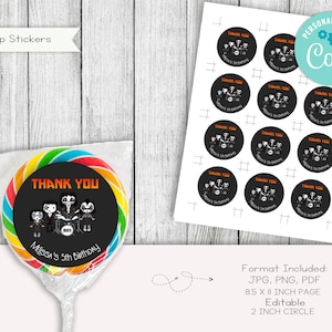 Rock N Band Birthday Lollipop Sticker Labels, Classic Rock Toppers, Party Favors, Printable, Digital, Editable, 2 Inch Circle, JPG, PNG, PDF
