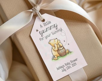 Classic Winnie the Pooh Birthday Thank you Tags, Gift Tags, Party favors, Printable, Digital, Editable, Size 2 x 3.5 Inches, JPG, PDF