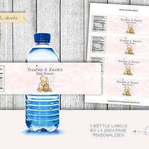 Étiquettes de bouteille d'eau de douche de bébé Winnie l'ourson classiques, cotillons, emballages de bouteilles, imprimables, personnalisés, numériques