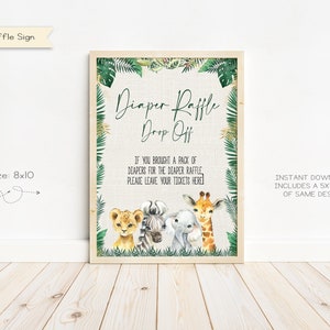 Safari Animals Baby Shower Diaper Raffle Sign, Diaper Raffle Sign, Baby Shower Sign, Instant Download