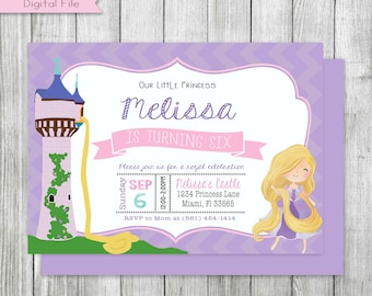 Faire-part d'anniversaire personnalisé Raiponce, fête de princesse (fichier numérique)