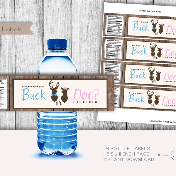 Buck or Doe Bottle Labels, Buck or Doe Labels, Buck or Doe Favors, Gender Reveal Water Bottle Labels, Juice Labels, Instant Download