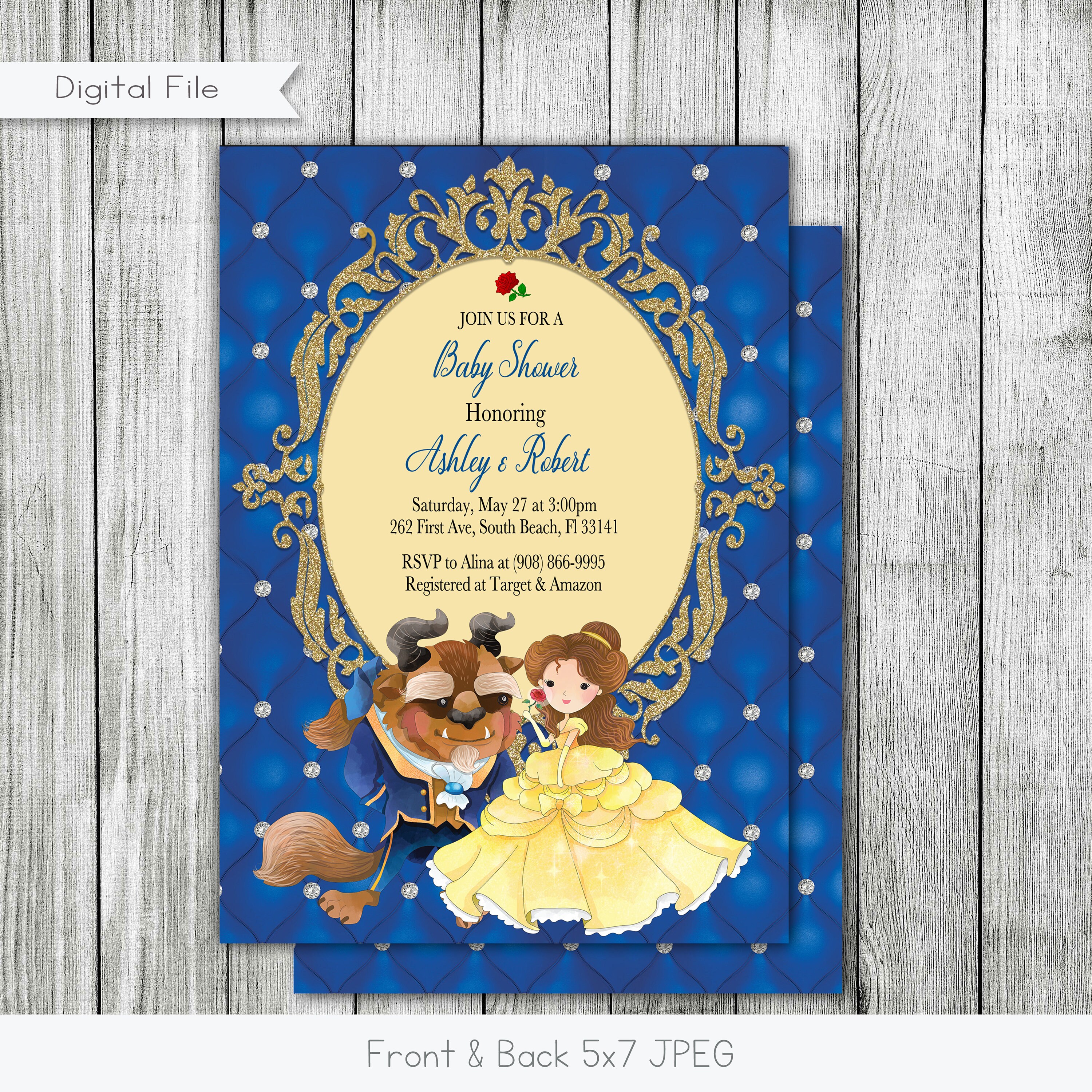 Beauty and the beast baby sale shower invitations