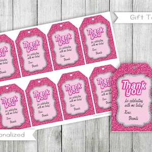Hot Pink Glitter Gift Tags, Party Favors, Thank you Tags, Personalized, Printable, Digital File