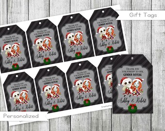 Nightmare Christmas Gender Reveal Favor Tags, Personalized (Digital)