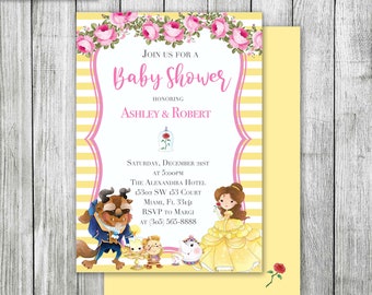 Belle en het beest babyshower uitnodiging, prinses thema (gepersonaliseerde digitale download)