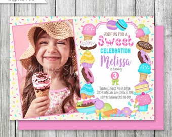 Sweets & Treats Birthday Invitation with Photo (Personalized Digital Download)