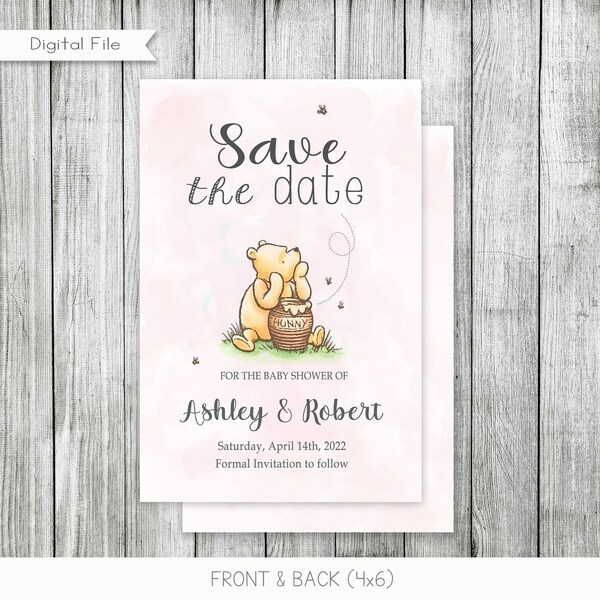 Classic Winnie the Pooh Baby Shower Save the Date Cards, Save the Date Cards, Printable, Digital, Personalized