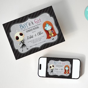 Baby Nightmare Gender Reveal Party Invitation, Halloween Nightmare Gender reveal, Digital, Printable, Editable, 7x5, JPG, PDF