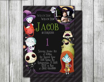 Nightmare Halloween Birthday Picture Invitation, Personalized (Digital File)