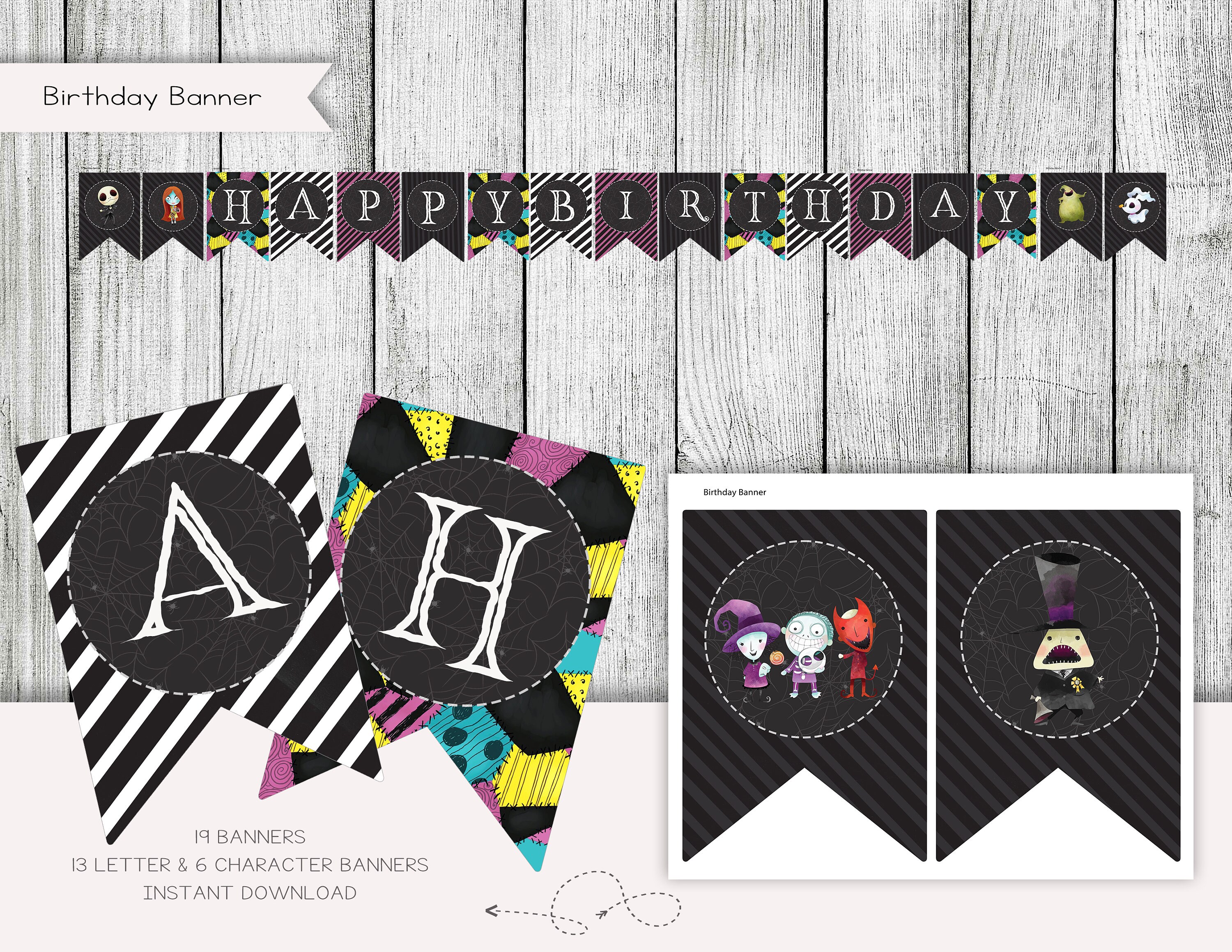Nightmare Birthday Banner, Happy Birthday Banner, Nightmare Birthday Sign, Digital File, Instant Download