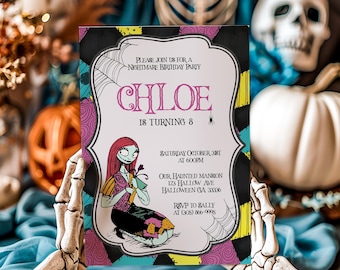 Cute Nightmare Halloween Birthday Invitation, Halloween Doll Birthday Invitation, Digital, Printable, Editable, 5x7, JPG, PDF
