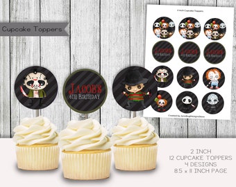Horror Movie Baby Shower Cupcake Toppers, Personalized (Digital)