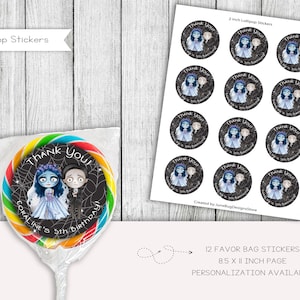 Novia Halloween boda cumpleaños piruleta pegatinas, Toppers, etiquetas, pegatinas, favores de fiesta, personalizados, imprimibles, digitales