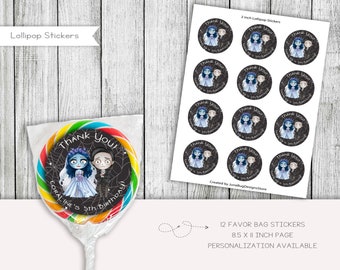 Mariée Halloween mariage anniversaire sucette Stickers, décorations, étiquettes, autocollants, cadeaux, personnalisés, imprimables, numériques