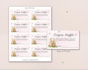 Winnie the Pooh Diaper Raffle Cards, Baby Shower Game (Editable Digital Download)