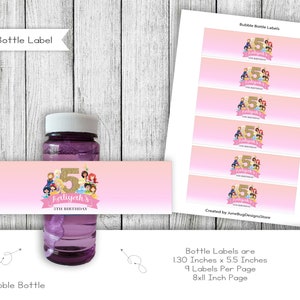 Princess Friends Bubble Bottle Labels, Princess Labels, Princess Favors, Bubble Bottle Labels, Personalized, Digital