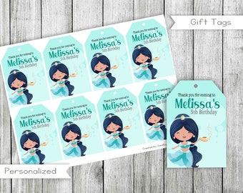 Étiquettes pour cadeaux d'anniversaire princesse arabe, étiquettes cadeaux personnalisées (numériques)