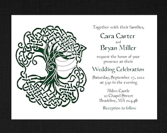 TREE OF LIFE Wedding Invitation, Tree Wedding Card, Cheap Wedding Invitations, Green, Celtic Tree of Life Wedding Invitation Set