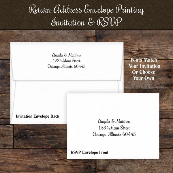 RETURN ADDRESS PRINTING on Wedding Invitations & Response Envelopes, Return Address Sets. Customized Return Address Printing