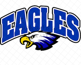 Royal Blue Eagles Arched Mascot Design PNG & JPG, Digital Download, Sublimation File