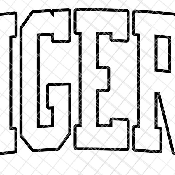 Tigers Black Arched Varsity Outline Mascot PNG/SVG/JPG, digital download, instant delivery