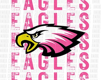 Eagles Distressed Mascot Design Pink PNG, Digital Download