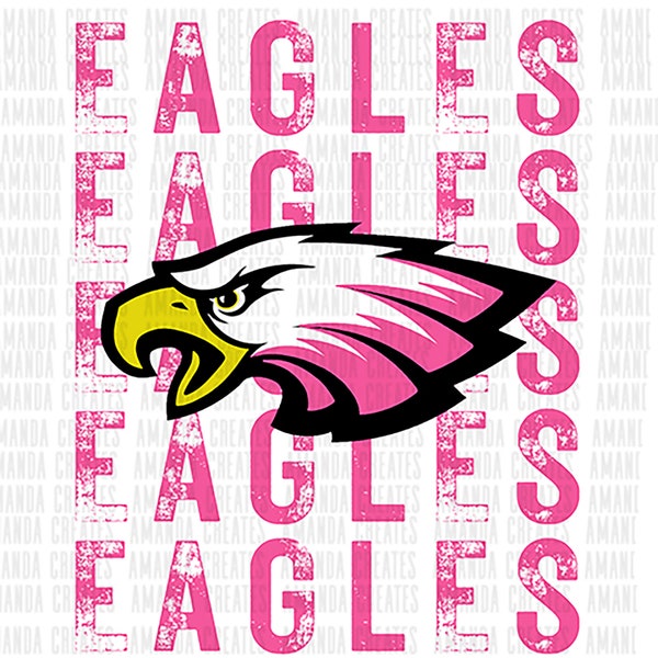 Eagles Distressed Mascot Design Pink PNG, Digital Download