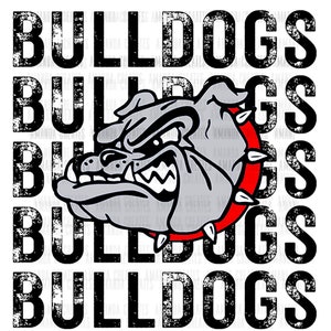 Bulldogs Distressed Mascot Sublimation Design PNG File, School Spirit Digital Download