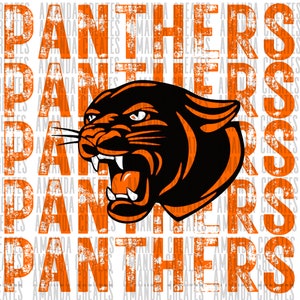 Panthers Distressed Mascot, Orange, Design PNG, Digital Download