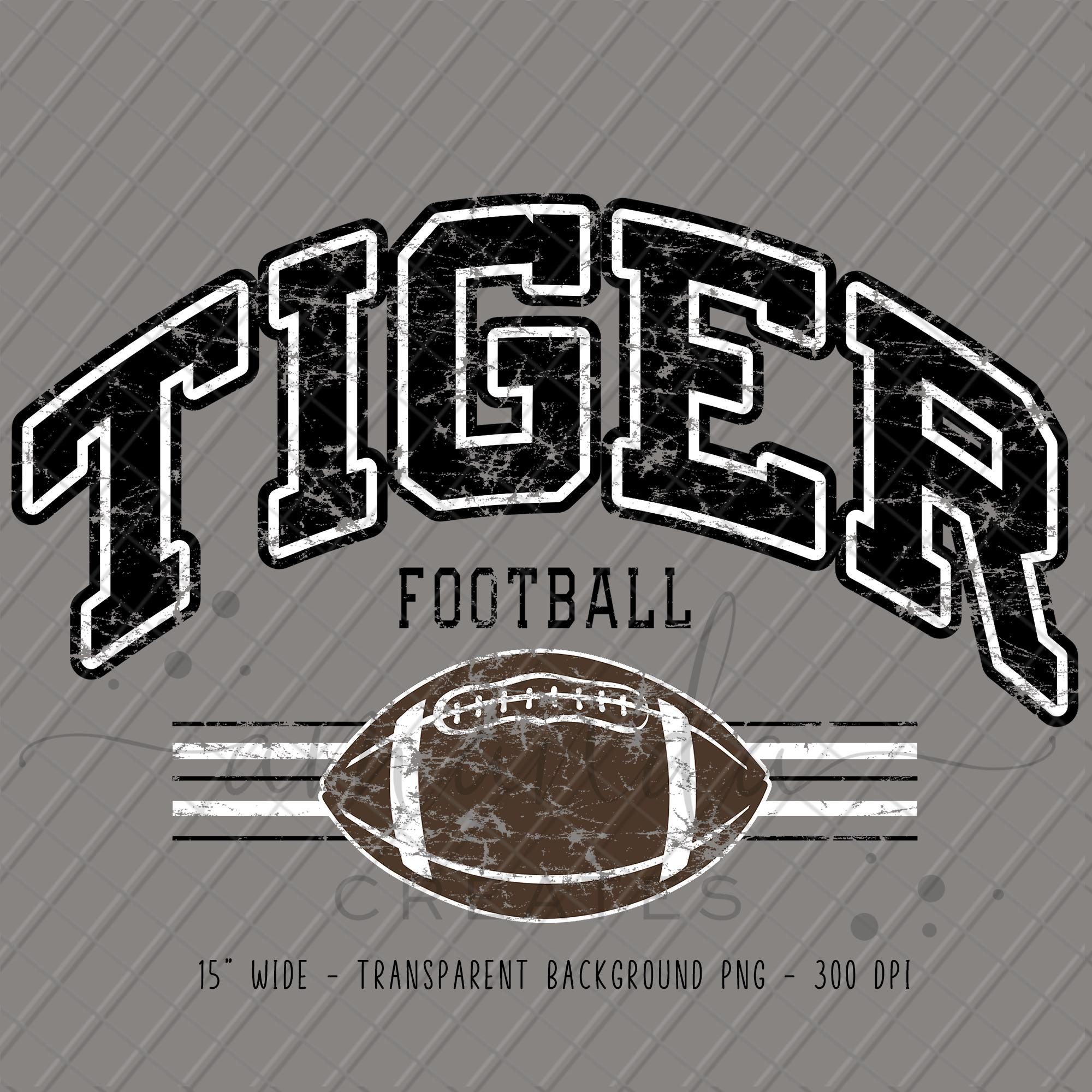 Tiger Football Shirt PNG | Distressed Black & White School Spirit Design | Instant Download Team Graphic for Game Day Tees