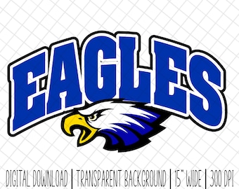Diseño de mascota arqueada de las Águilas Azules Reales (PNG y JPG), descarga digital, archivo de sublimación