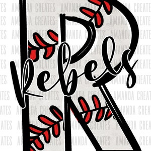 Baseball Distressed R Rebels PNG, Digital Download